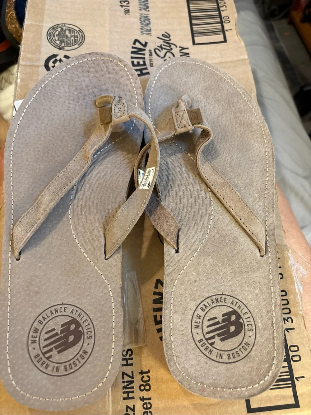 New Balance Taupe Suede Men's Thong Sandals